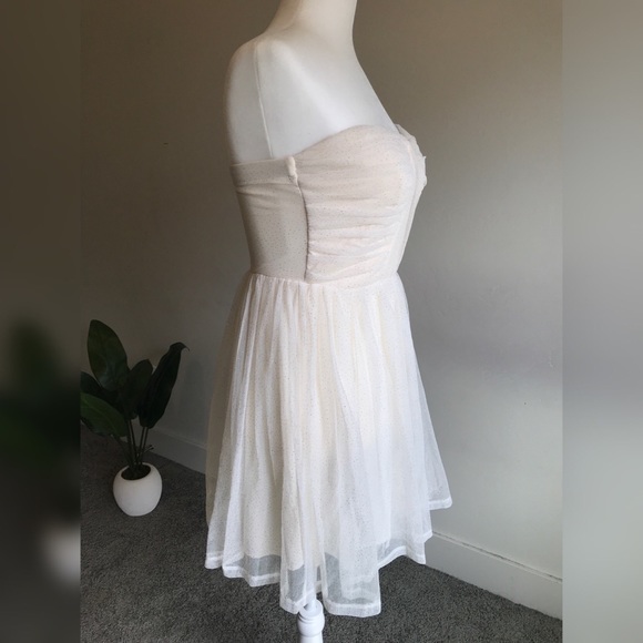 Strapless White/Cream Tulle and Gold Glitter Dress - Picture 2 of 5